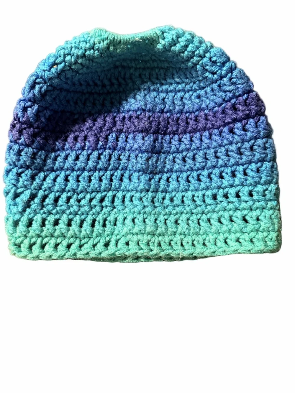 Kids Crochet Beanie in Blue & Teal Gradient